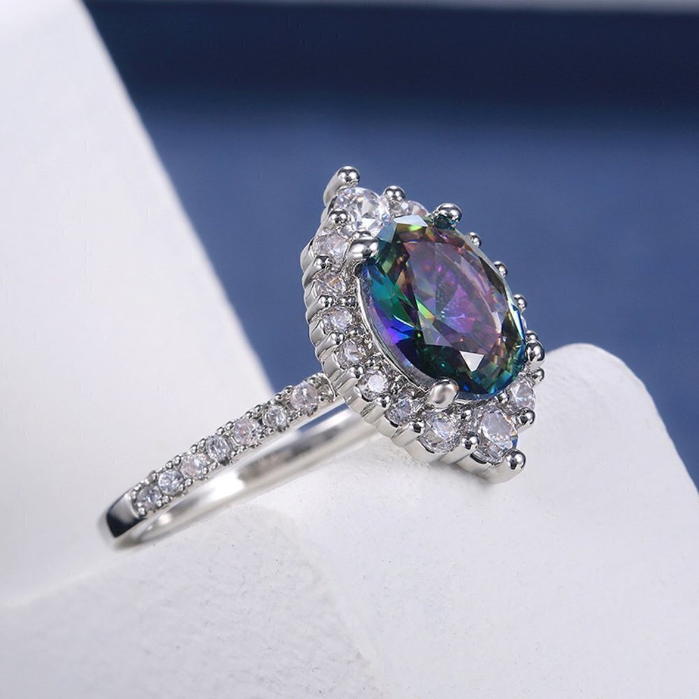 💍 Noble Vintage Pure Colorful Zircon Silver Elegant Rings for Women, PD272